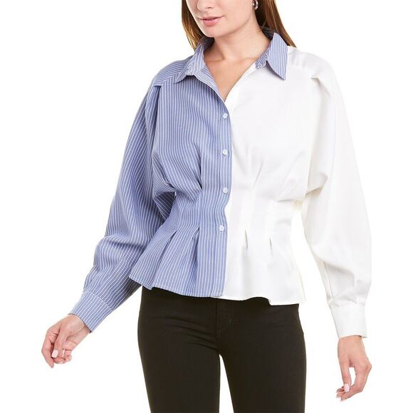 Gracia Womens  Colorblock Blouse, White - Picture 1 of 3